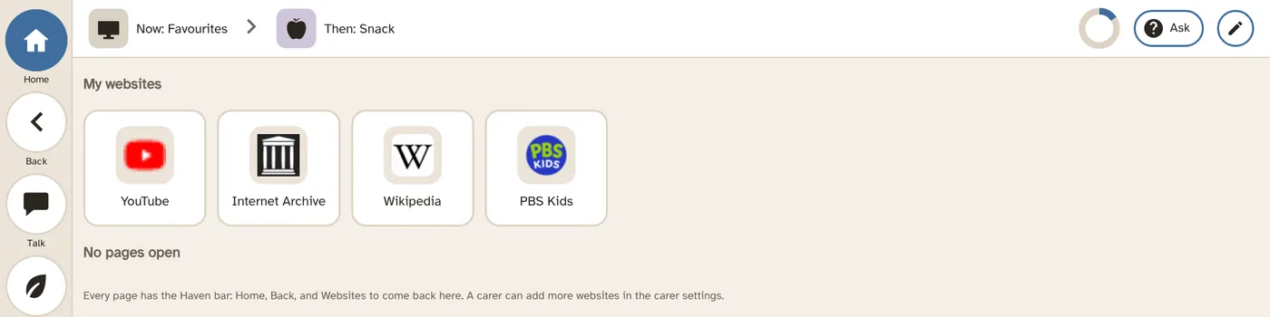 Websites: the person's websites as big pictures: YouTube, Internet Archive, Wikipedia and PBS Kids.